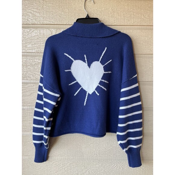 Kerri Rosenthal womens Radiant Heart Sweater size XS Navy White Stripe Oversized - Picture 1 of 6